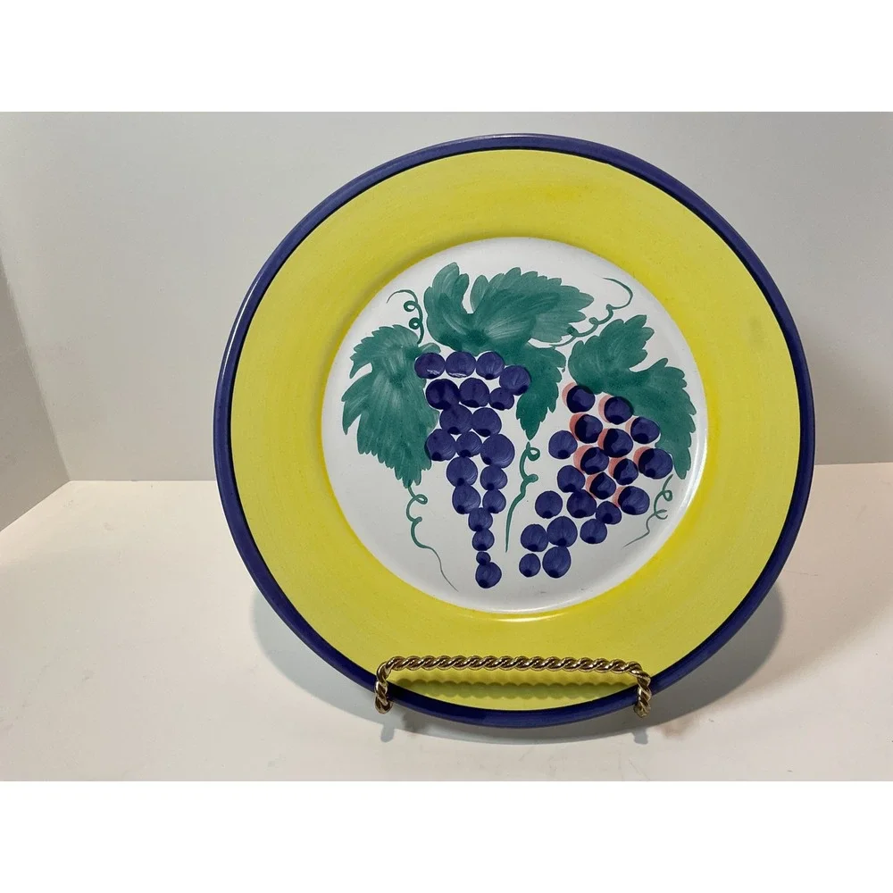 Portugal Hand Painted Ceramic‎ Plates Set of 2 Floral Grapes